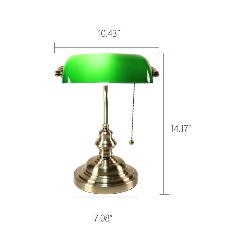 Hdc Retro Home Classic Green Bankers Table Lamp with Glass Shade and Brass Base