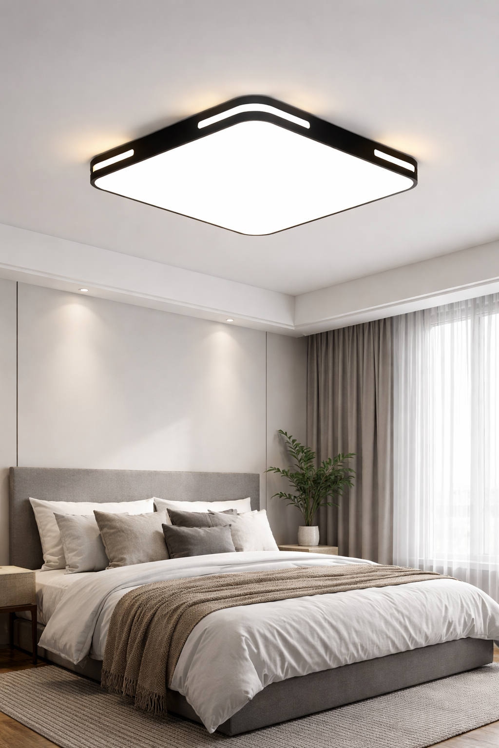 HDC Modern Black 470MM Square LED Ceiling Light for Bedroom, Living Room
