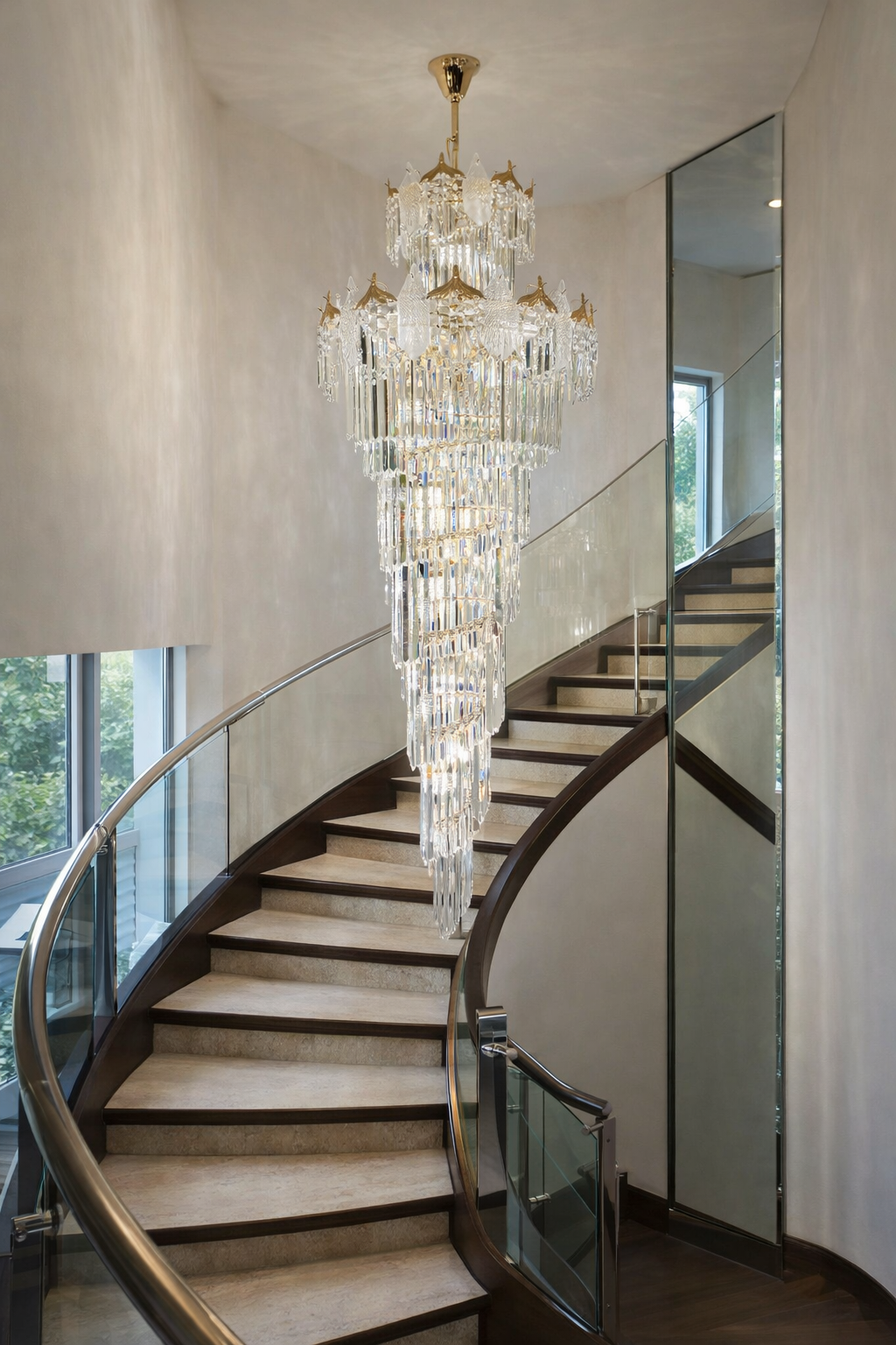 HDC 1800/2500mm Premium Crystal Double Height Staircase Chandelier for Staircase, Lobby