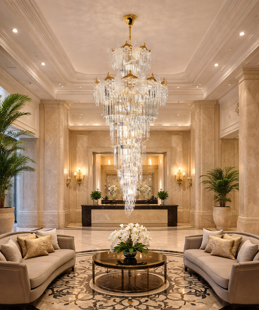 HDC 1800/2500mm Premium Crystal Double Height Staircase Chandelier for Staircase, Lobby