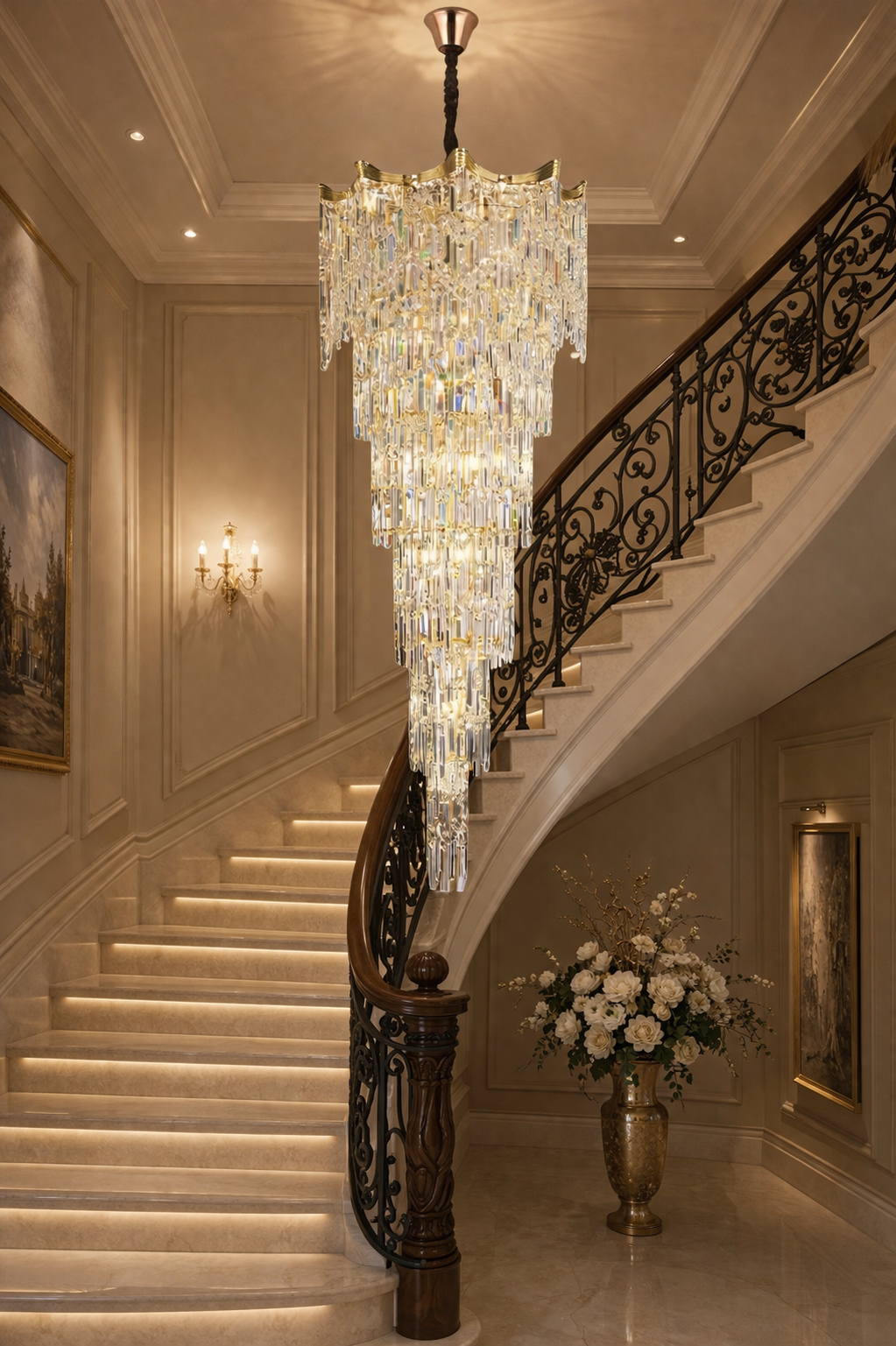 HDC 1650mm Premium Crystal Cascade Double Height Chandelier for Staircase