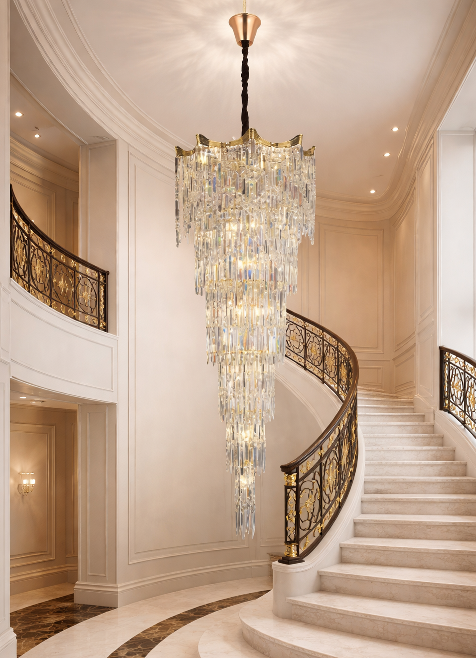 HDC 1650mm Premium Crystal Cascade Double Height Chandelier for Staircase