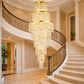 HDC 2000mm Luxury Gold Crystal Cascade Double Height Chandelier for Staircase & Lobby
