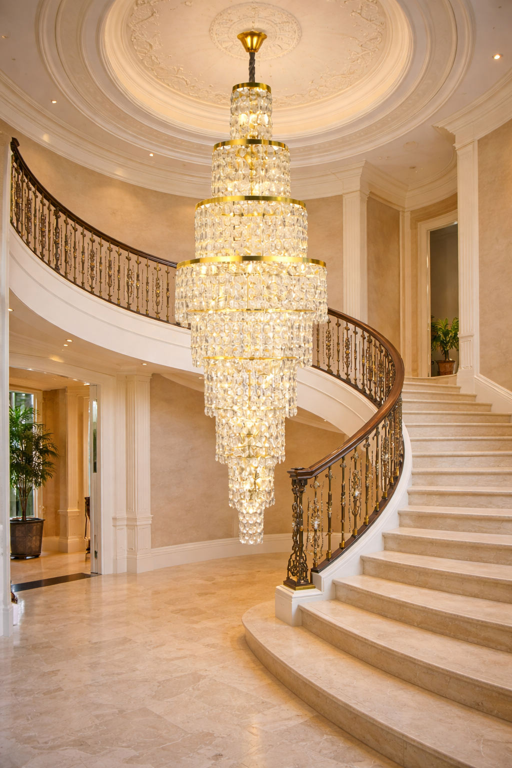 HDC 2000mm Luxury Gold Crystal Cascade Double Height Chandelier for Staircase & Lobby