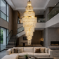 HDC 2000mm Luxury Gold Crystal Cascade Double Height Chandelier for Staircase & Lobby