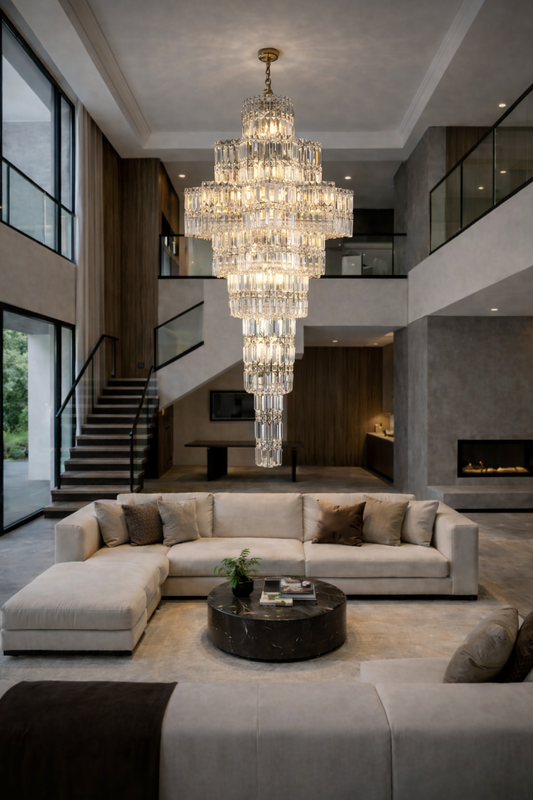 HDC Luxury 1950mm Multi-Tier Crystal Double Height Chandelier for Staircase & Lobby