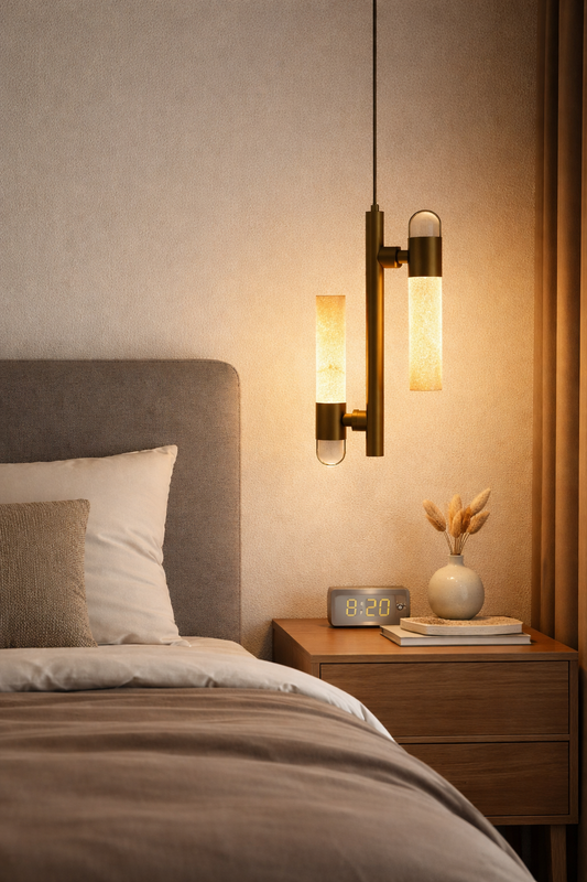 HDC Antique Brass Luxury Dual Marble Tube Pendant Light for Bedroom, Living Room