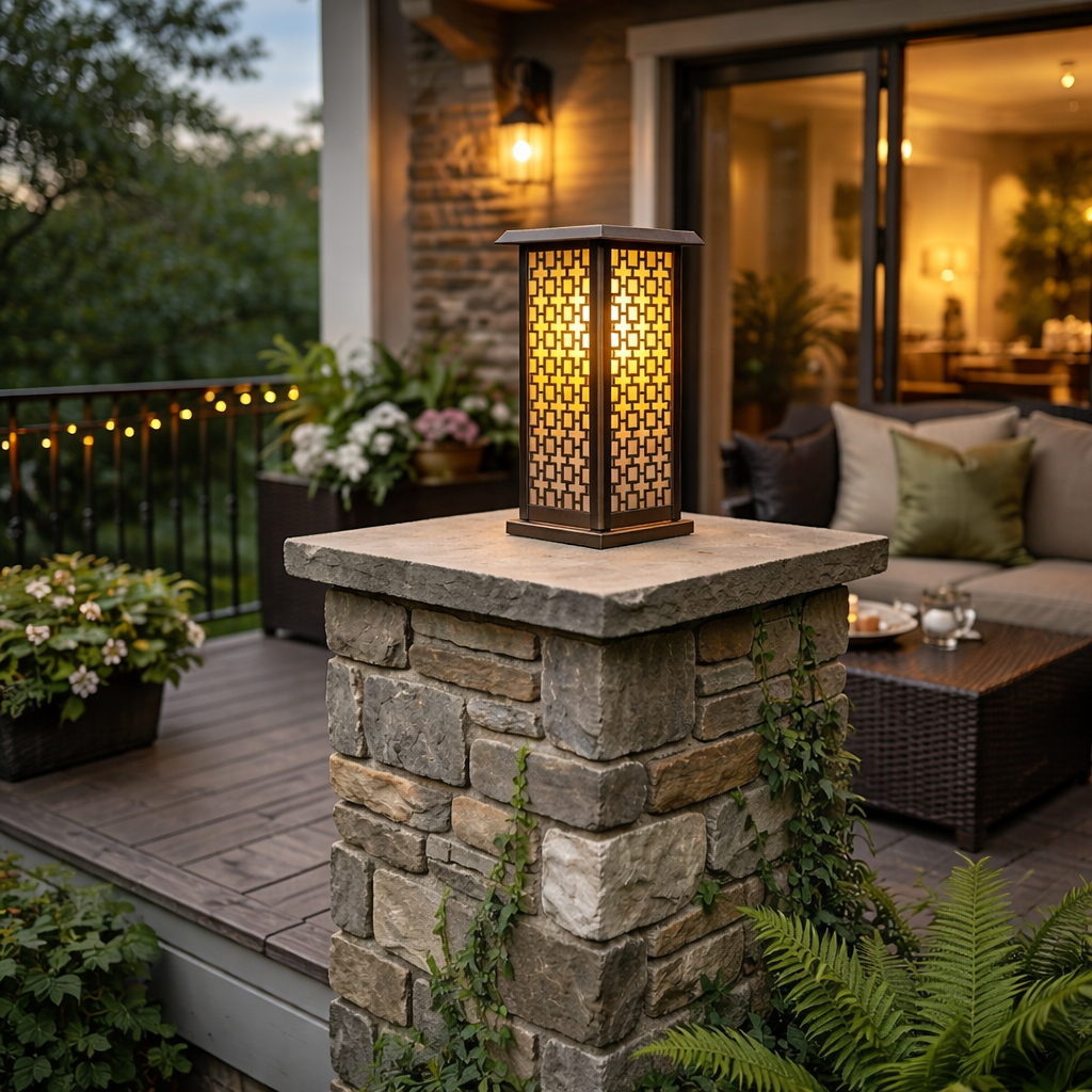 HDC Premium Outdoor Pillar Garden Light with Frosted Glass & Metal Body