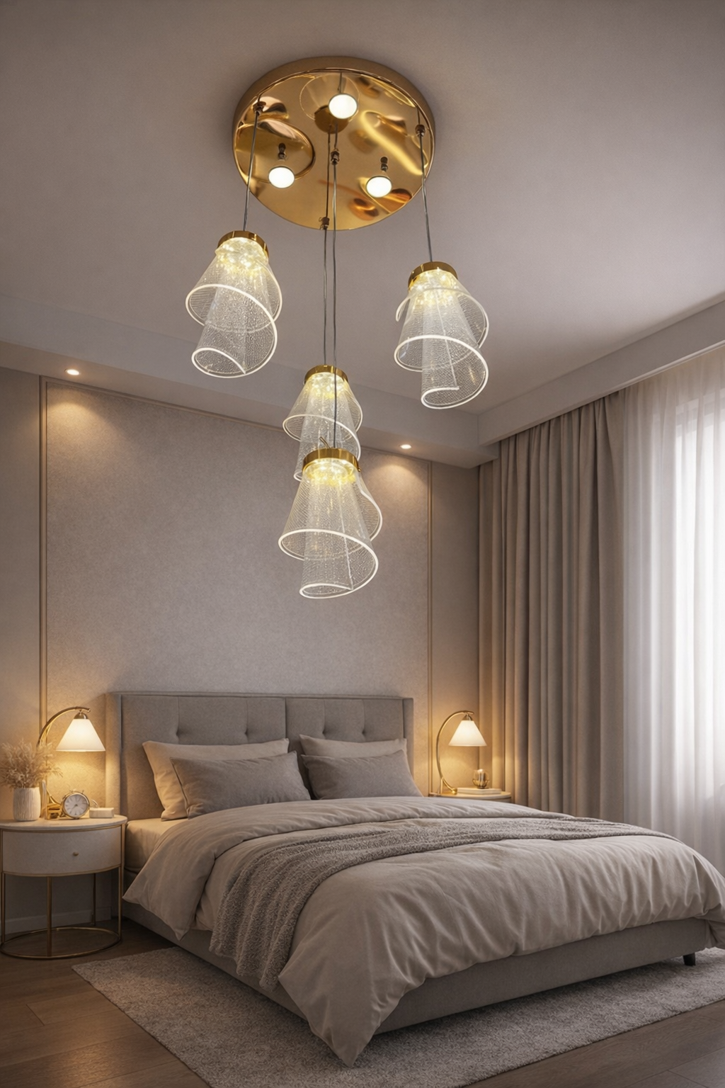 HDC Modern Gold Mesh Cluster Chandelier Light