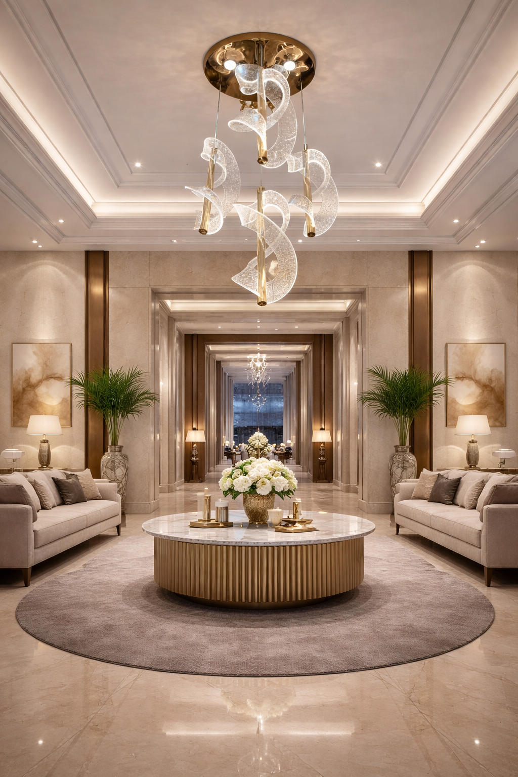 HDC Premium Floating Crystal Ribbon Glow Luxury Chandelier in Gold Finish
