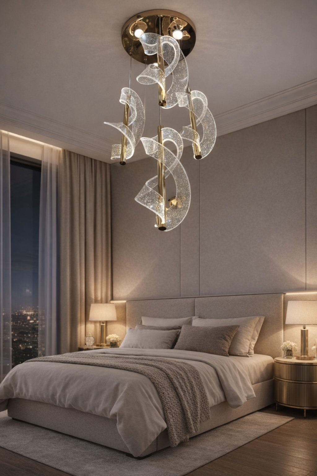 HDC Premium Floating Crystal Ribbon Glow Luxury Chandelier in Gold Finish
