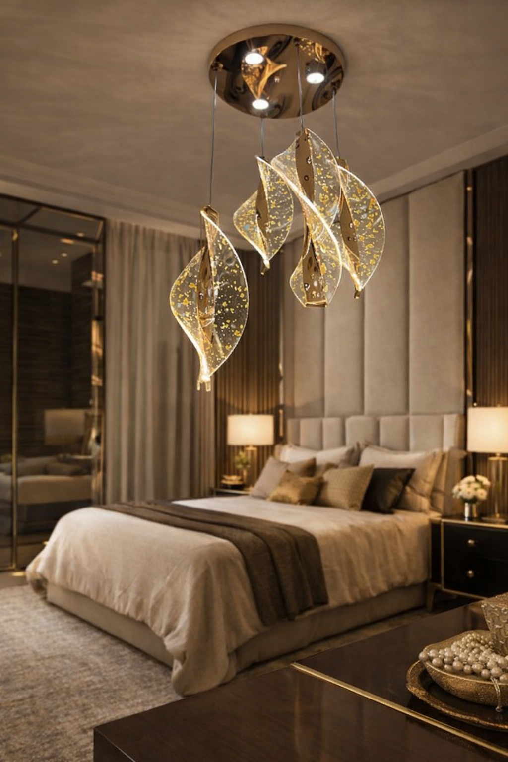 HDC Luxury Golden Leaf Crystal Chandelier Light
