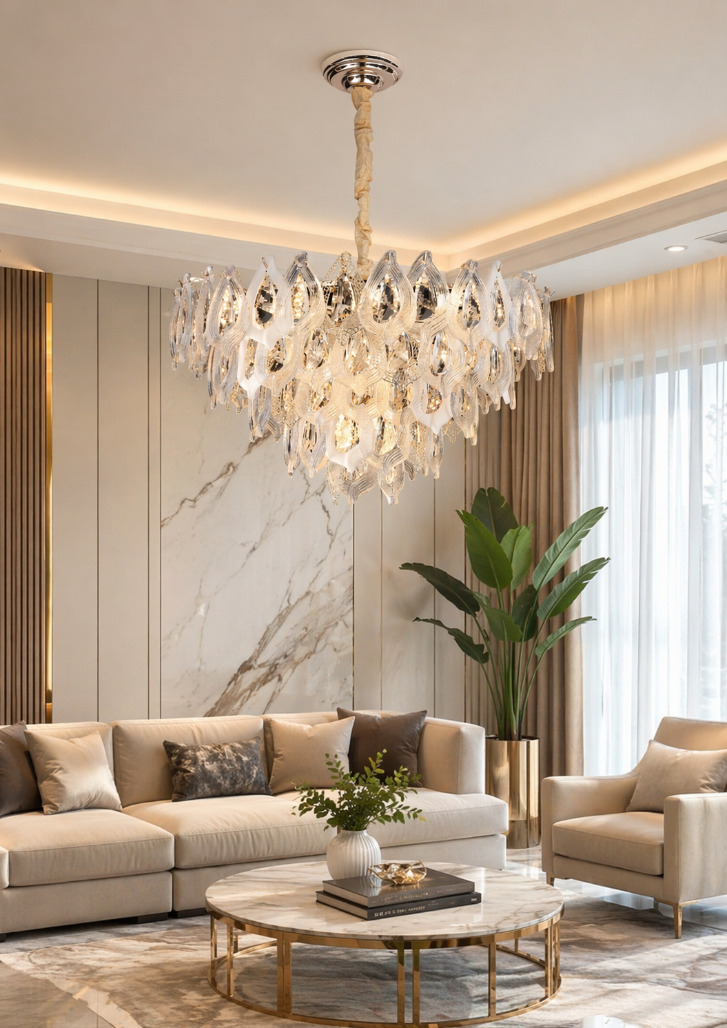 HDC 800mm Premium Luxury Crystal Ring Chandelier for Bedroom, Living Room