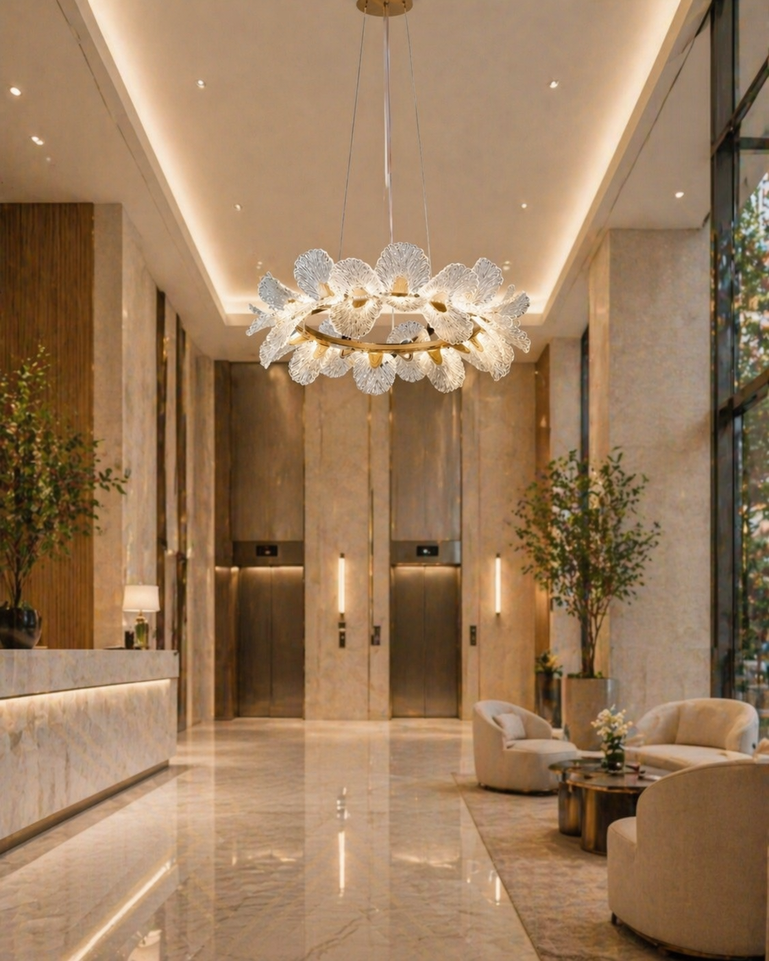 HDC 800mm Luxury Floral Crystal Ring Chandelier for Bedroom