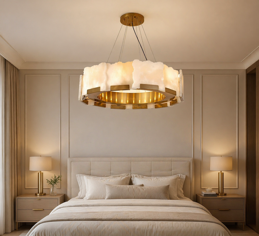 HDC 800mm Gold Finish Premium Marble Ring Chandelier for Bedroom, Living Room, Lobby