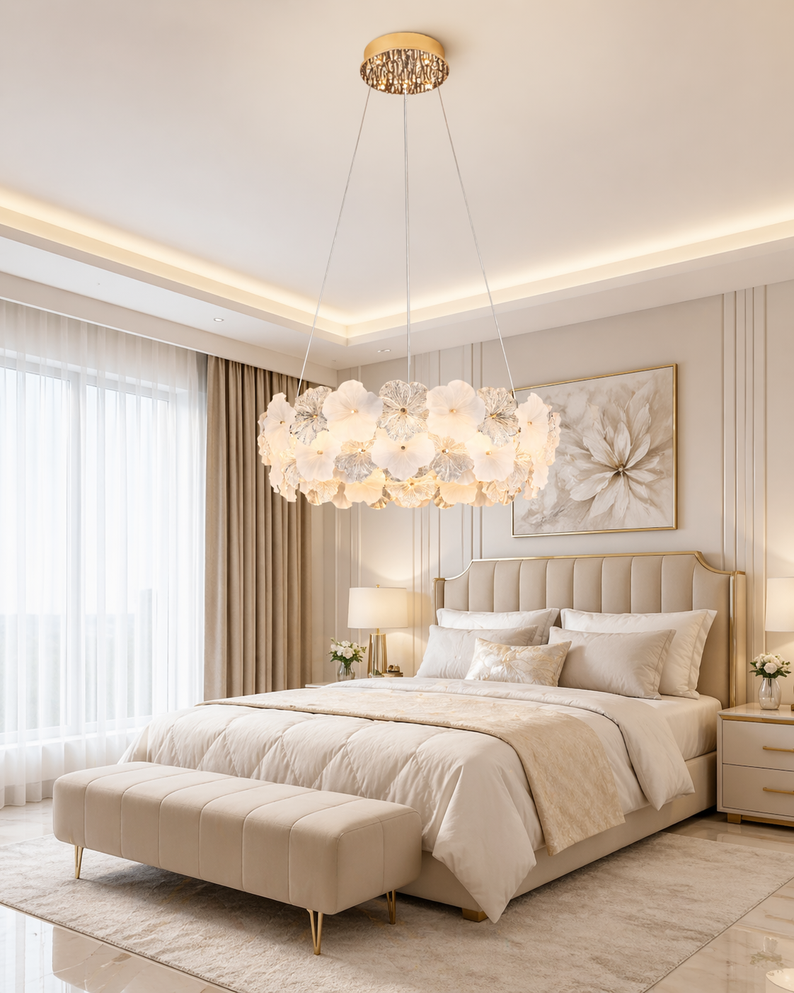 HDC 800mm Luxury Floral Crystal Ring Chandelier  for Living Room, Dining Area, Bedroom & Lobby