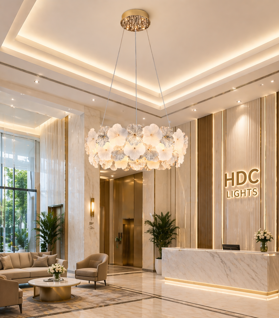 HDC 800mm Luxury Floral Crystal Ring Chandelier  for Living Room, Dining Area, Bedroom & Lobby