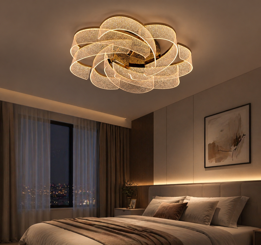 HDC Luxury 600mm Modern Crystal Wave Ceiling Chandelier for Bedroom & Living Spaces- Tricolor