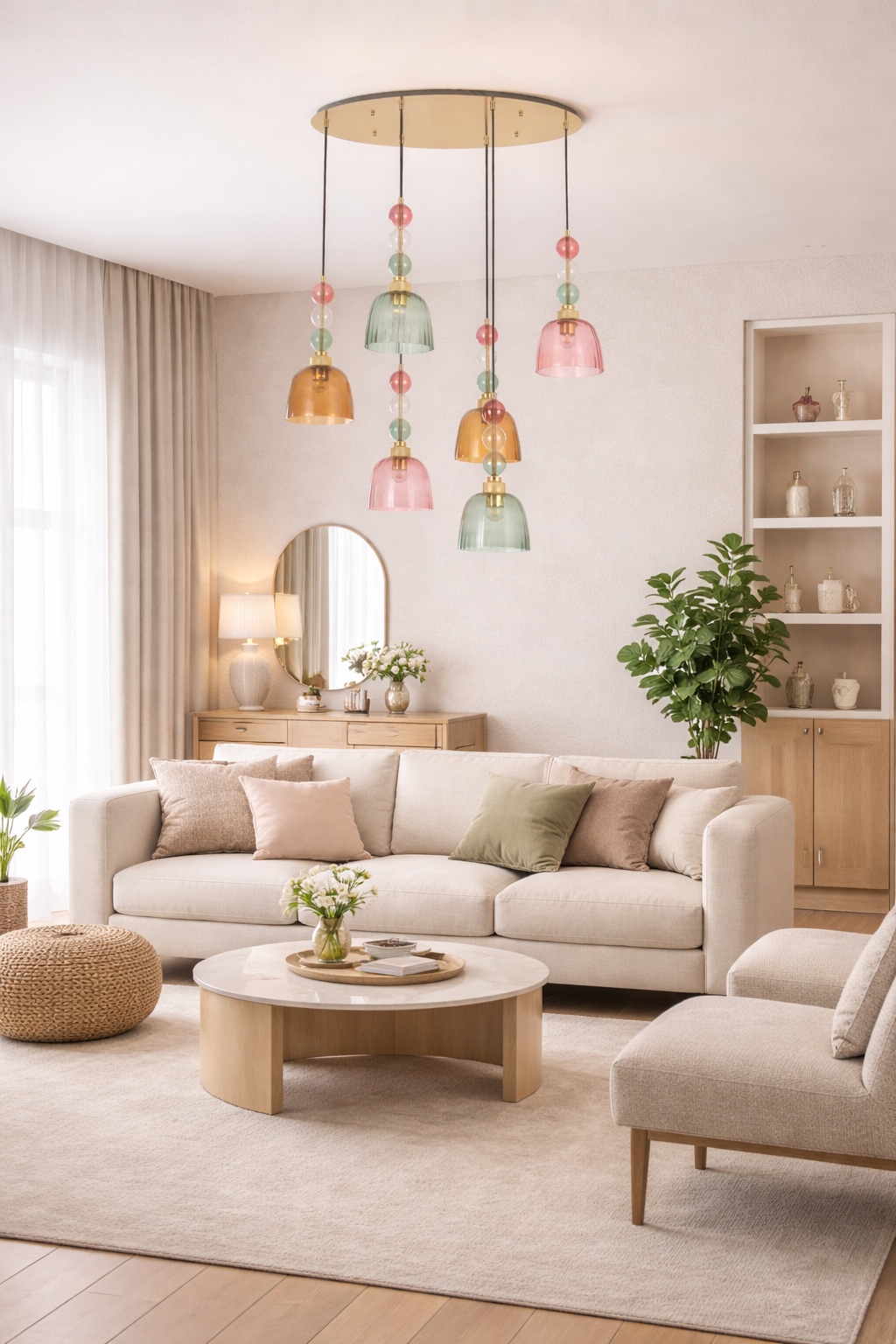 HDC Premium Multicolor Glass Cluster Chandelier Light for Bedroom, Living Room