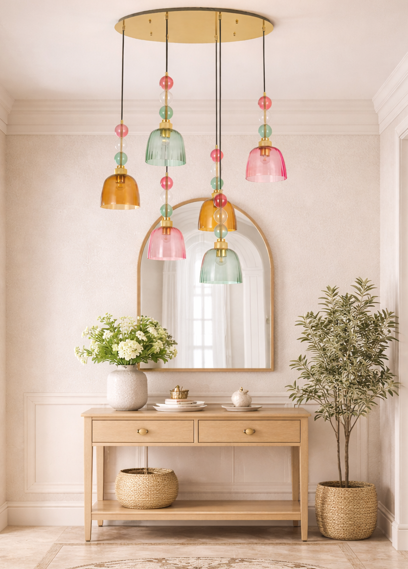 HDC Premium Multicolor Glass Cluster Chandelier Light for Bedroom, Living Room