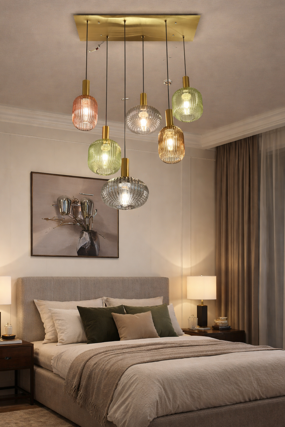 HDC Premium Multicolor Glass Chandelier for Dining & Living Spaces