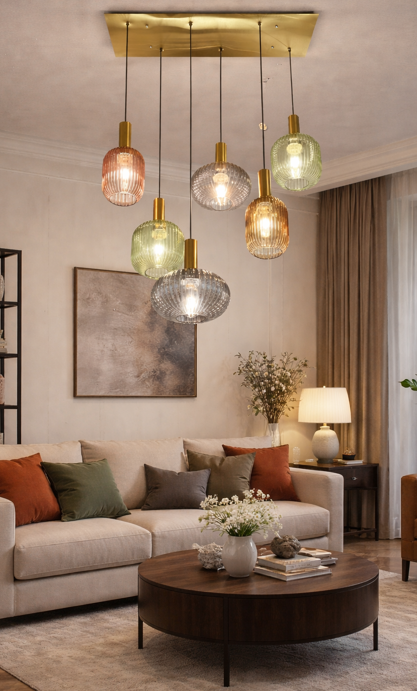 HDC Premium Multicolor Glass Chandelier for Dining & Living Spaces