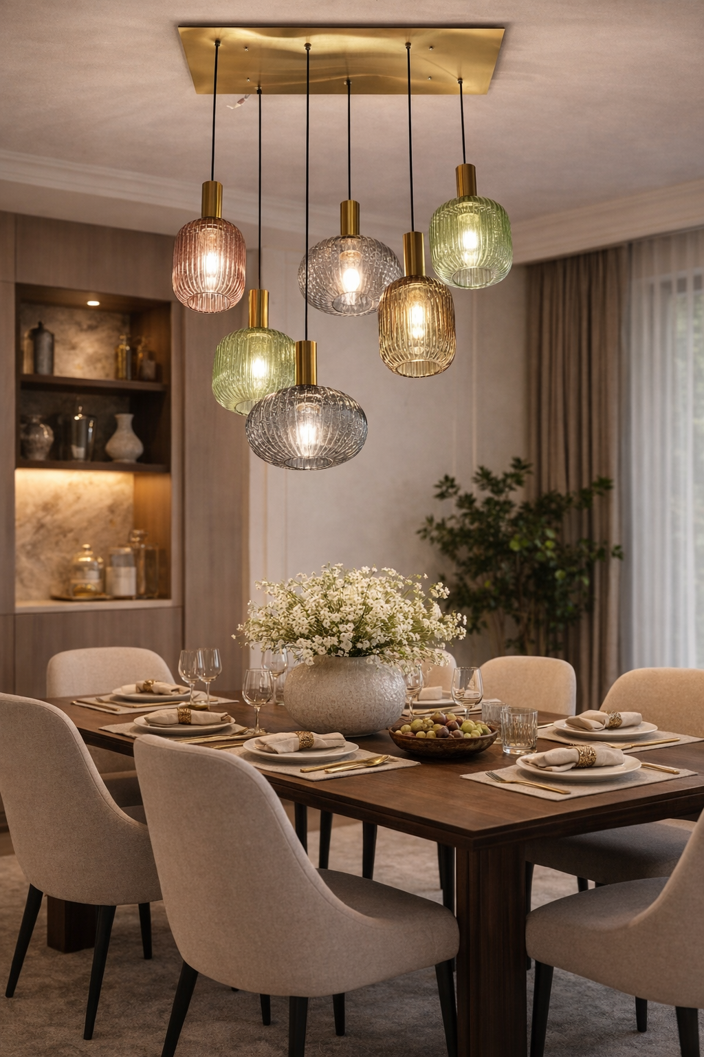 HDC Premium Multicolor Glass Chandelier for Dining & Living Spaces