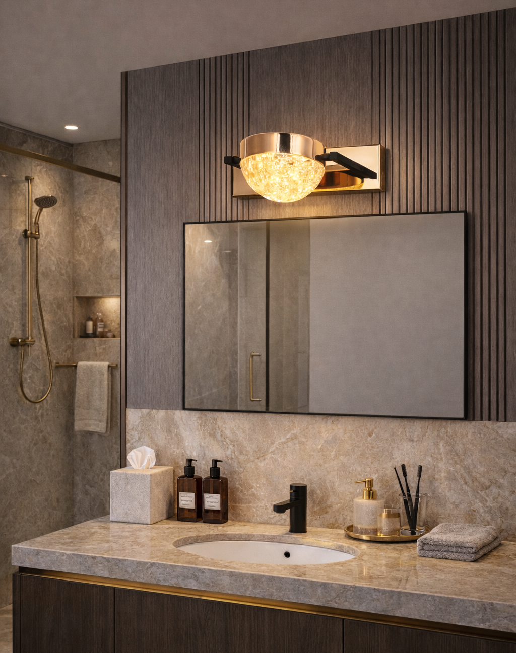 HDC Premium Rose Gold Crystal Glow Vanity Mirror Light for Bathroom