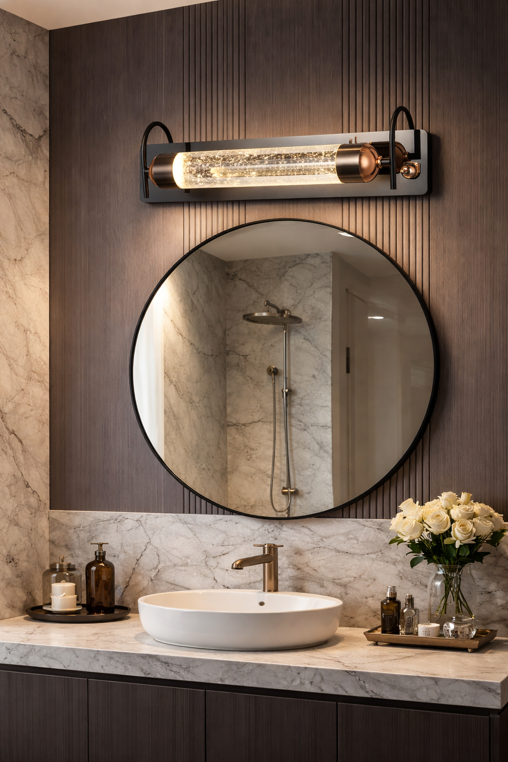 HDC Modern Black & Copper Luxury Bubble Glass Mirror Light