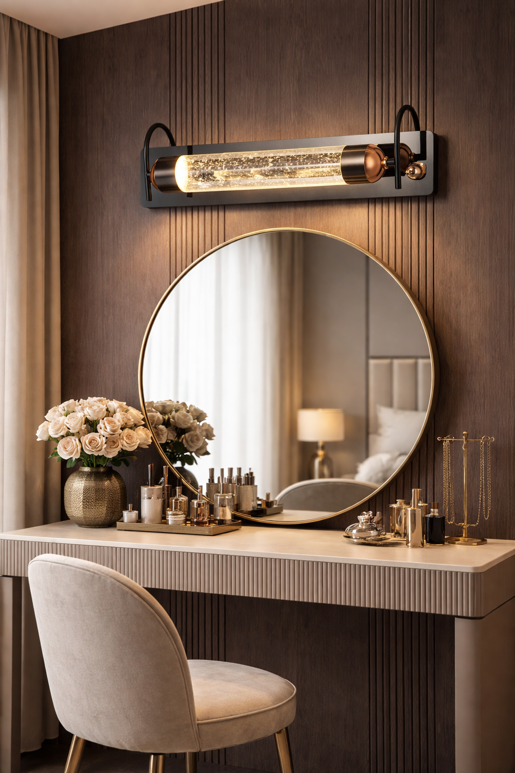 HDC Modern Black & Copper Luxury Bubble Glass Mirror Light