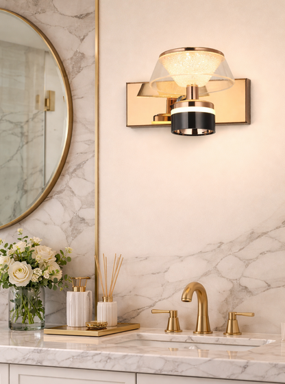 HDC Premium Crystal Glass LED Mirror Light with Gold Finish