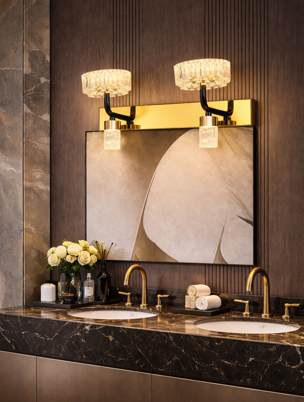 HDC Premium Black & Rose Gold Dual Crystal Vanity Mirror Light