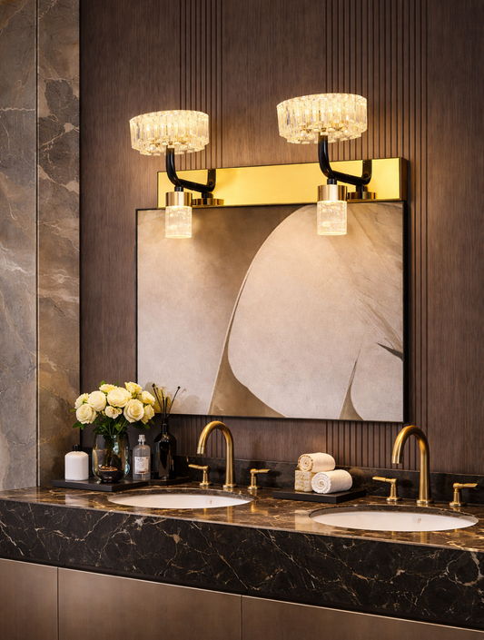 HDC Premium Black & Rose Gold Dual Crystal Vanity Mirror Light
