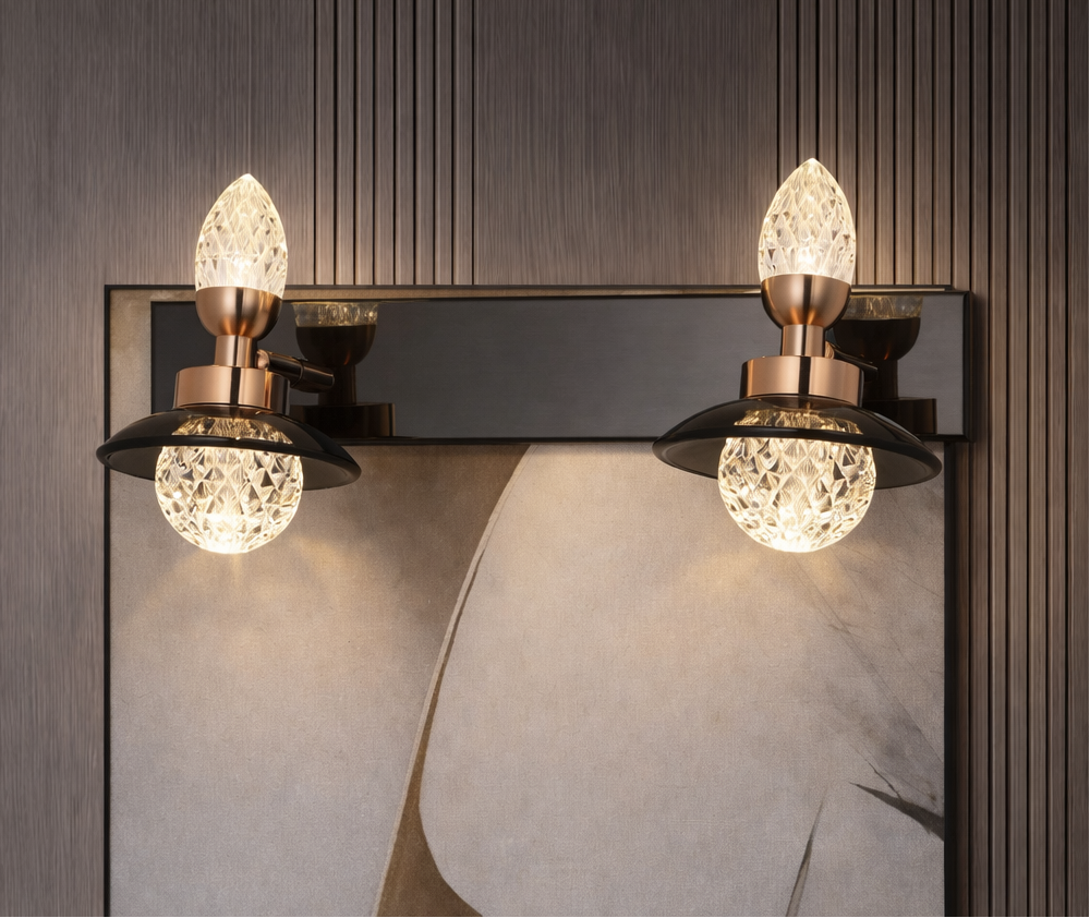 HDC Premium Rose Gold & Black Crystal Dual Head Mirror Light