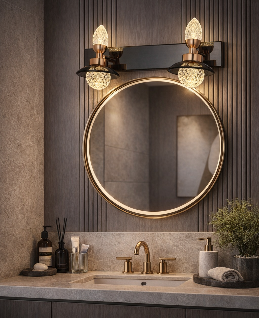 HDC Premium Rose Gold & Black Crystal Dual Head Mirror Light
