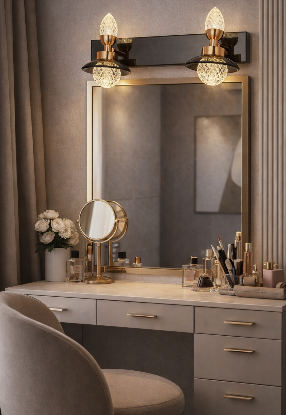 HDC Premium Rose Gold & Black Crystal Dual Head Mirror Light