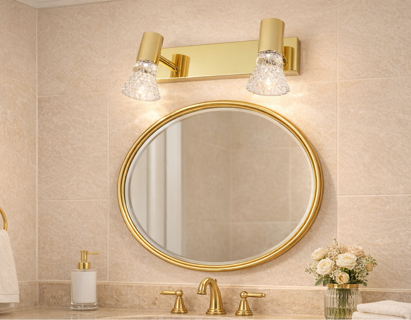 HDC Premium Gold 6/9 Watt Mirror Light with Adjustable Spot Heads for Bathroom Vanity & Dressing Area