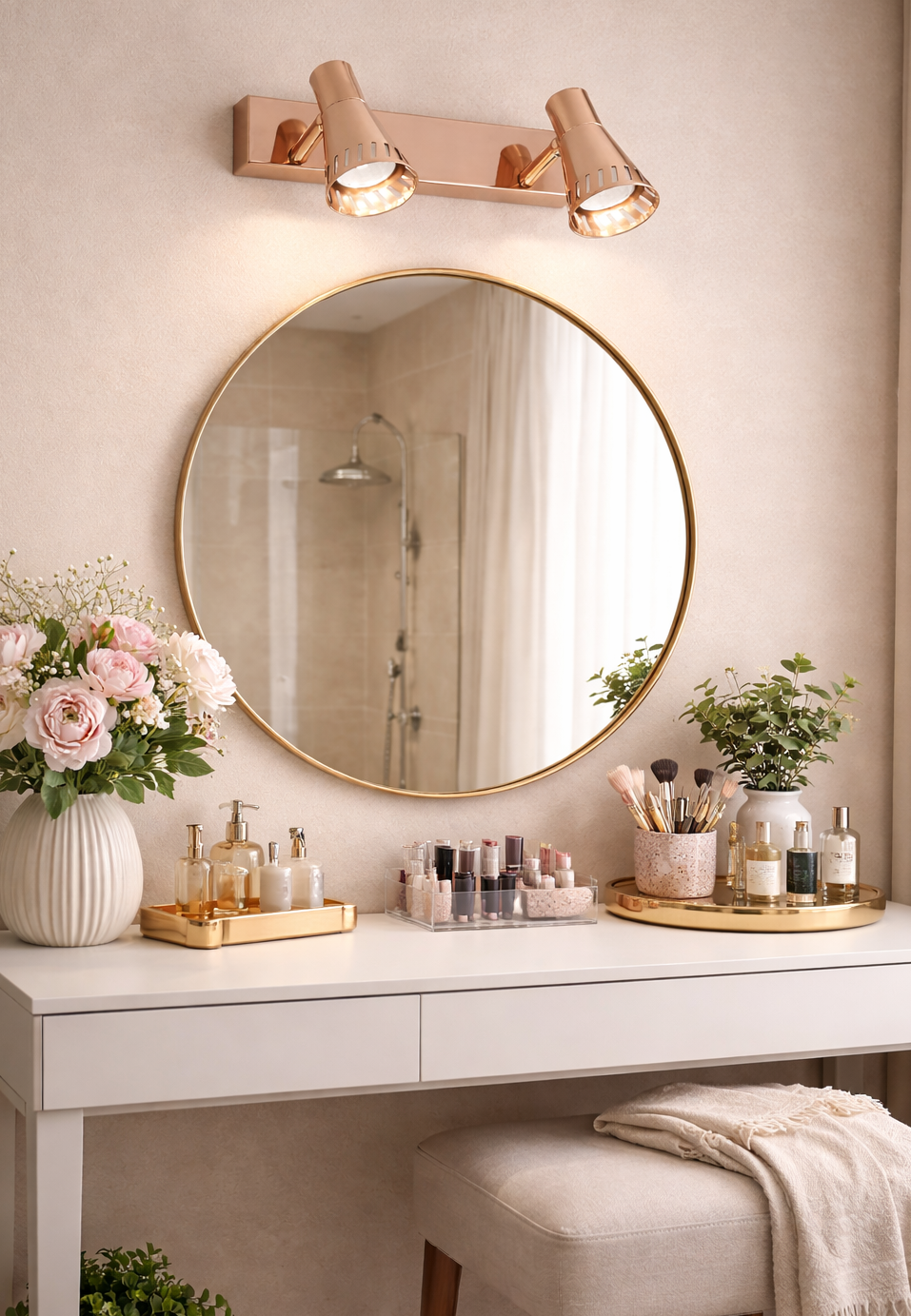 HDC 18/12/6 Watt Premium Rose Gold Finish Adjustable Mirror Light for Bathroom, Vanity