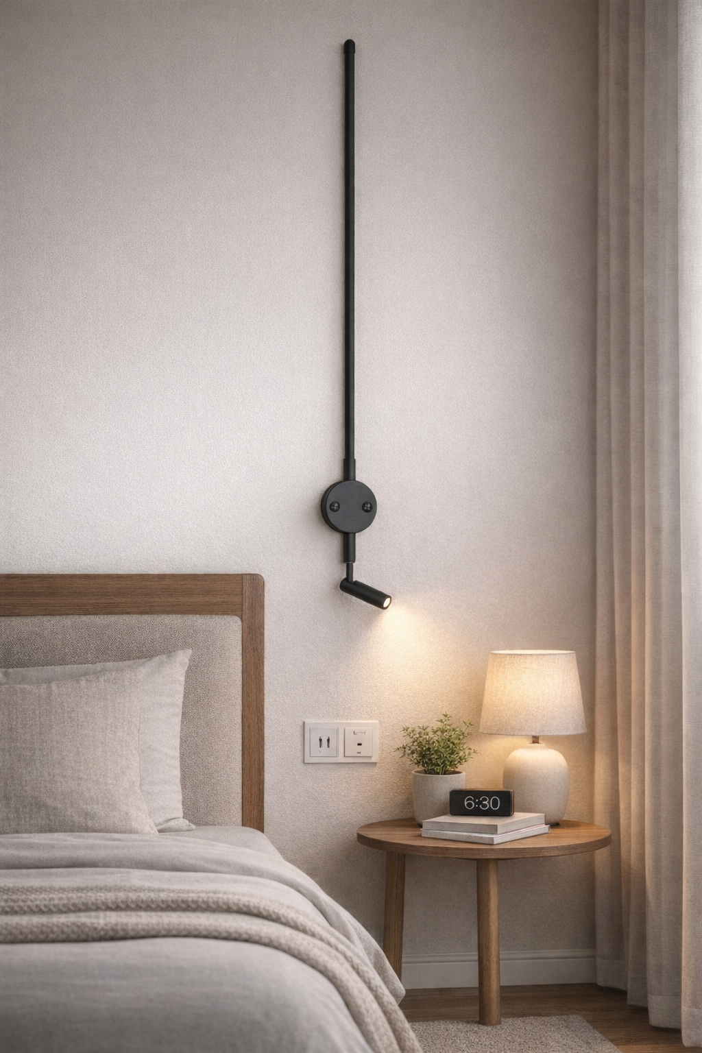 HDC Modern Black/Gold 15W Wall Spotlight with Long Arm Design for Bedroom
