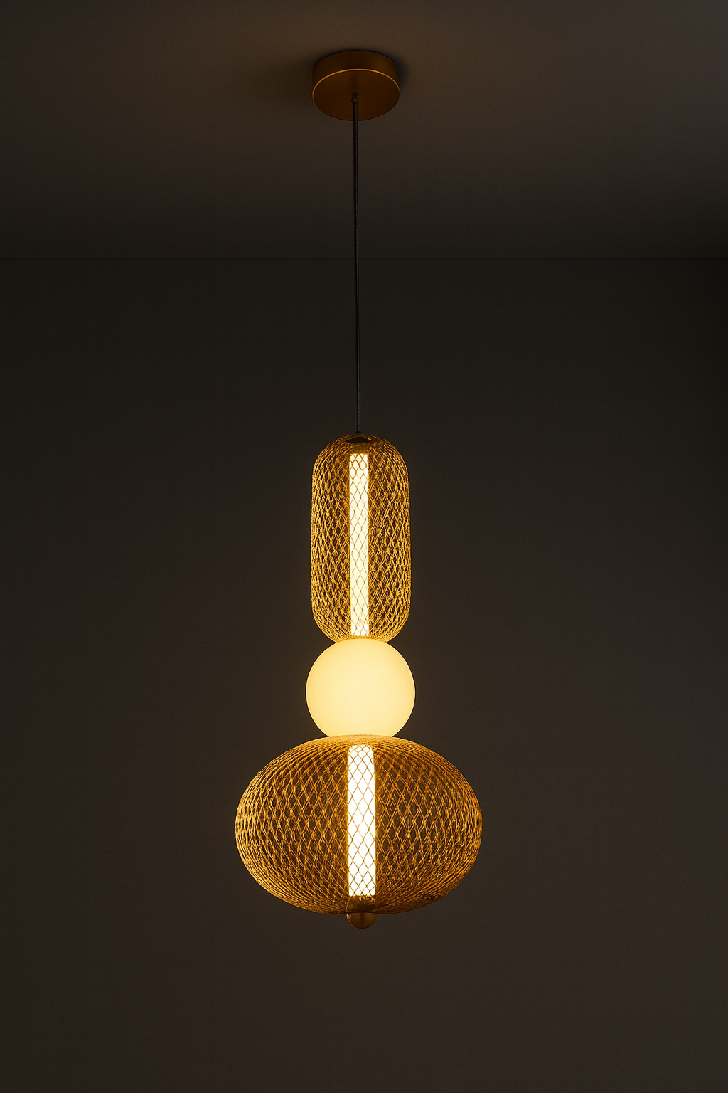 Hdc layered Metal Mesh Gold Geometric Pendant Light For Living Room, Drawing Room
