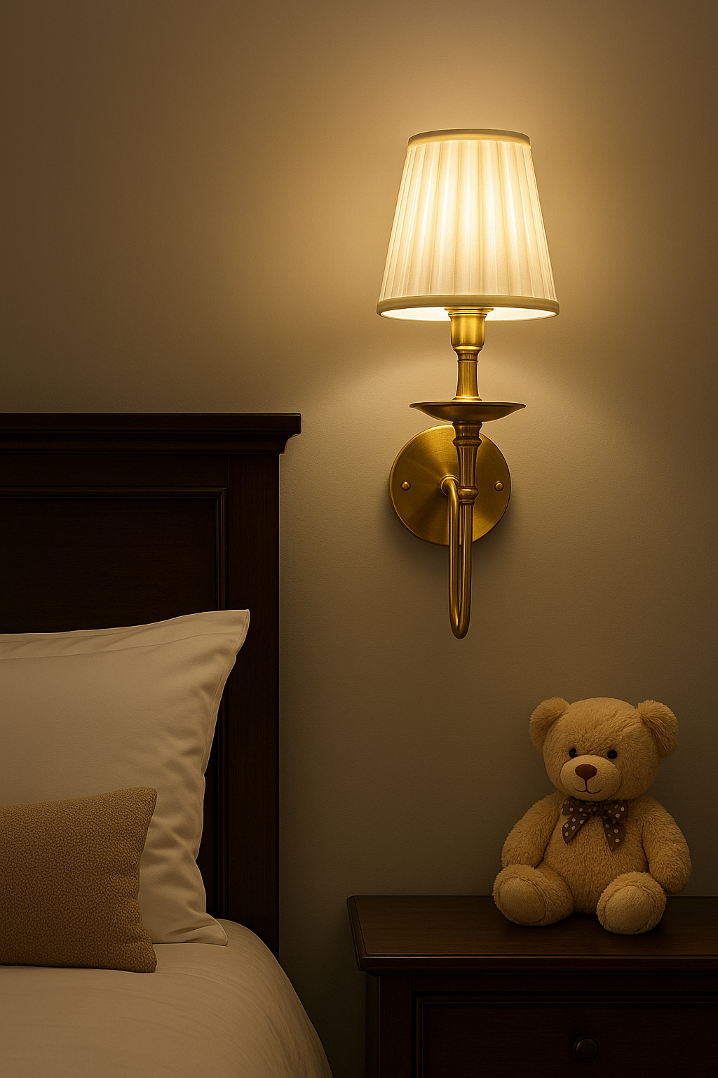 Hdc Modern Classic Brass Wall Lamp with Pleated Fabric Shade For living room, bedroom, hallway Wall lights