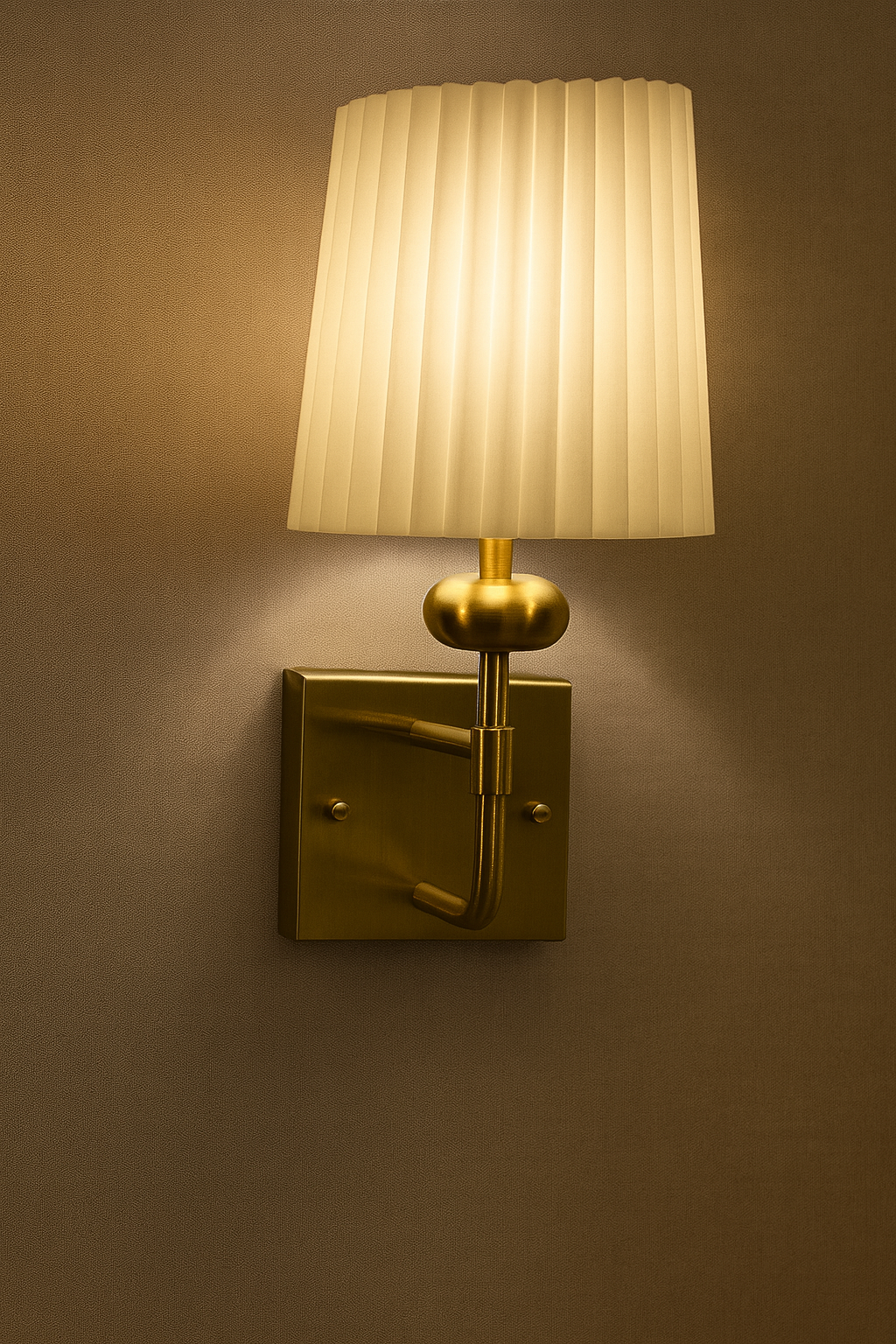 Hdc Modern Classic Brass Wall Sconce with Pleated Lampshade Square Base Design For living room, bedroom, hallway