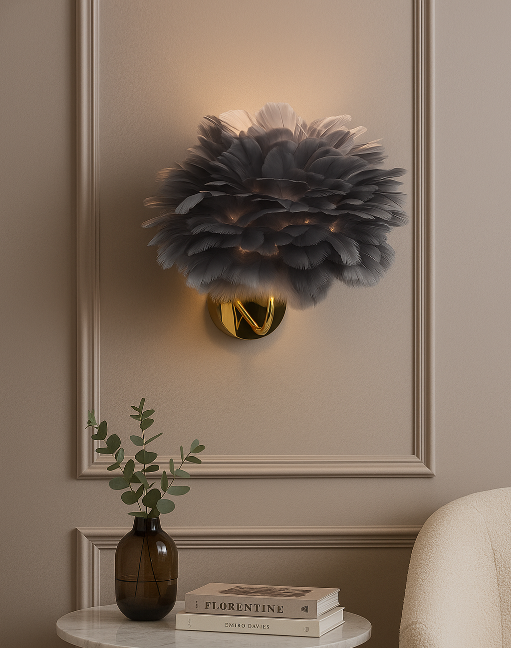 Hdc Modern Luxury Feather Wall Light For Living Room, Bedroom