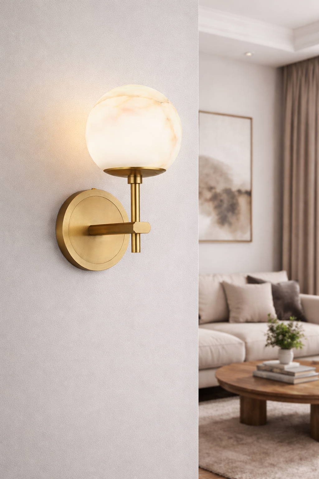 HDC Luxury Circular Marble Finish Globe Wall Light For Living Room, Bedroom