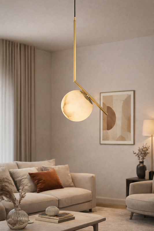 HDC Luxury Sleek Marble Finish Globe Pendant Light For Living Room, Bedroom