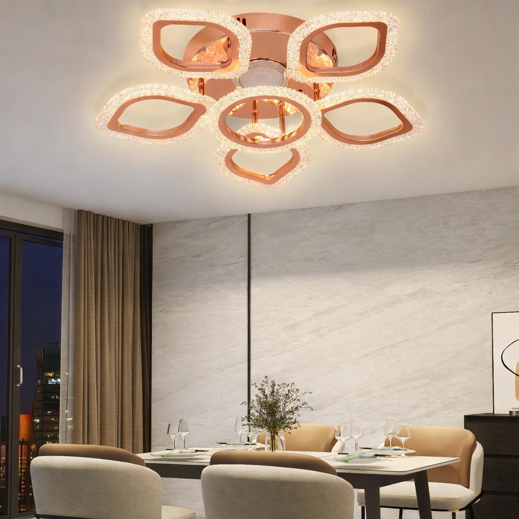 HDC RGD Finish 5+1 Ring Crystal Petal LED Ceiling Chandelier Light for Living Room