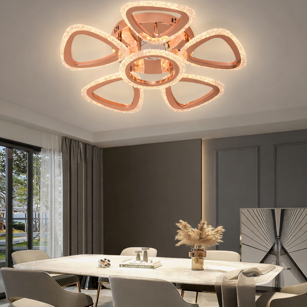 HDC RGD Finish 5+1 Ring Crystal Petal LED Ceiling Chandelier Light for Living Room