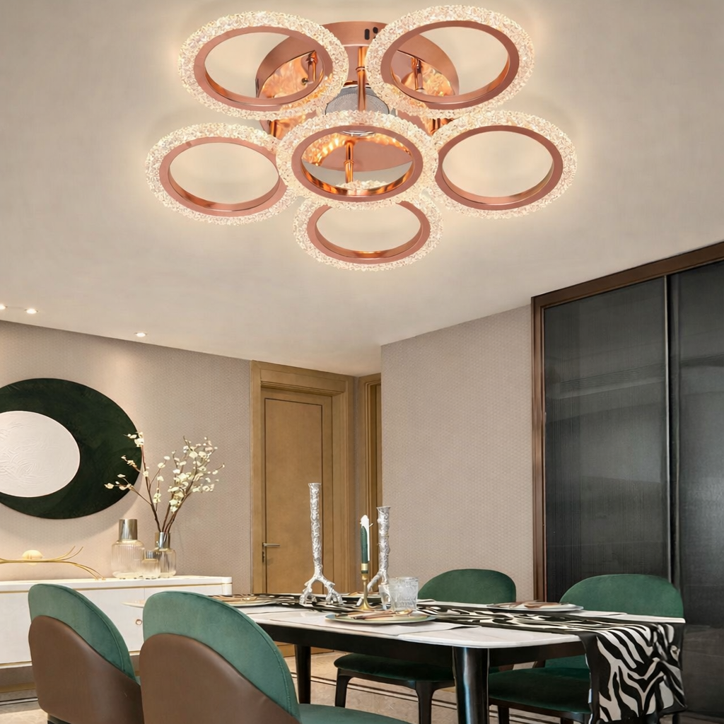 HDC RGD Finish 5+1 Ring Crystal LED Ceiling Chandelier Light for Living Room