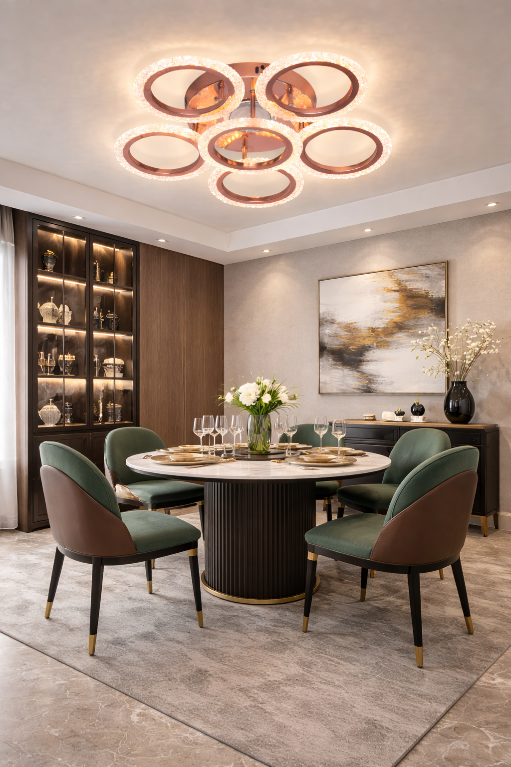 HDC RGD Finish 5+1 Ring Crystal LED Ceiling Chandelier Light for Living Room