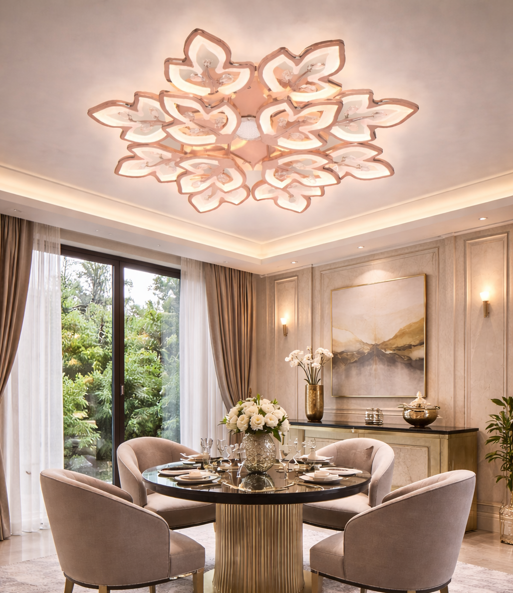 HDC 12 Lights Luxury Rose Gold Floral LED Ceiling Chandelier Light for Living Room & Bedroom